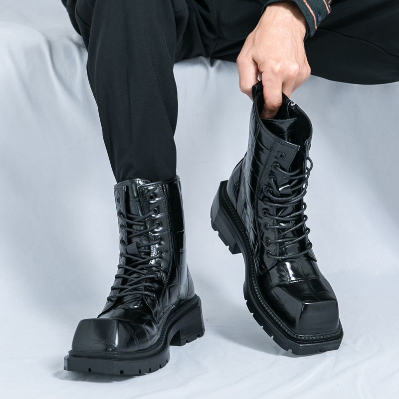 Férfi Martin csizmák, középmagas szár, mikroszálas felsőrész, gumírozott talp, latex talpbetét, légáteresztő és meleg, koreai stílusú vastag talppal