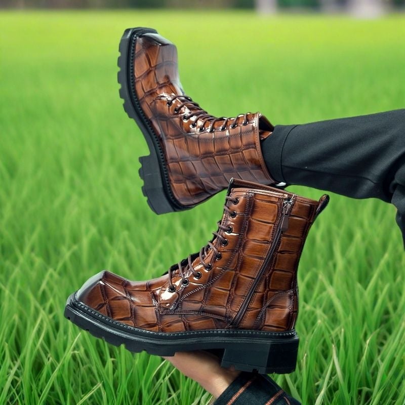 Férfi Martin csizmák, középmagas szár, mikroszálas felsőrész, gumírozott talp, latex talpbetét, légáteresztő és meleg, koreai stílusú vastag talppal