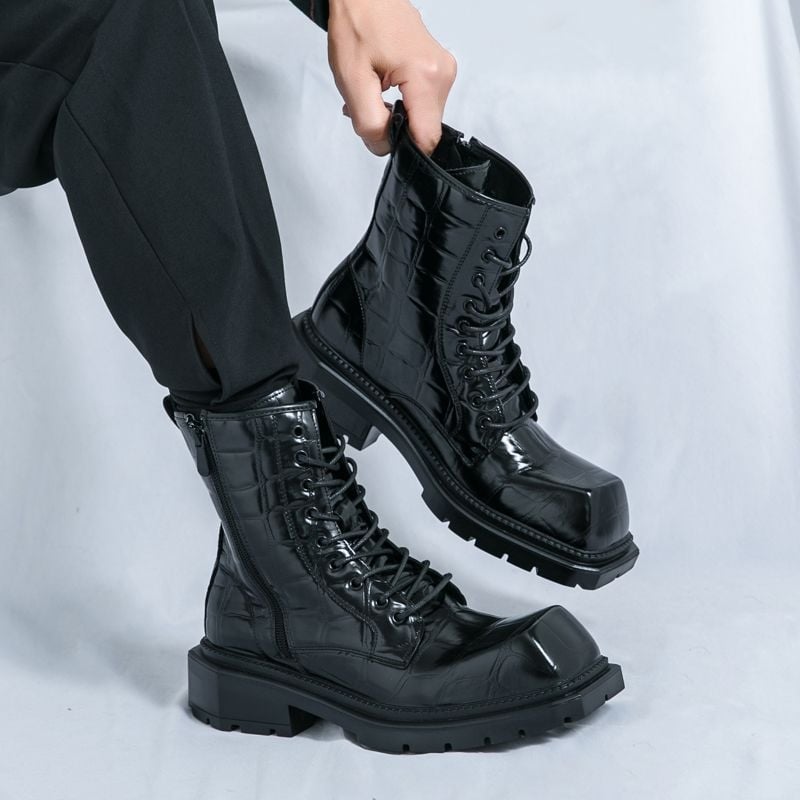 Férfi Martin csizmák, középmagas szár, mikroszálas felsőrész, gumírozott talp, latex talpbetét, légáteresztő és meleg, koreai stílusú vastag talppal