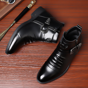 Ανδρικά δερμάτινα μποτάκια Chelsea, μεσαίου ύψους, στρογγυλή μύτη, αδιάβροτα, σόλα από καουτσούκ