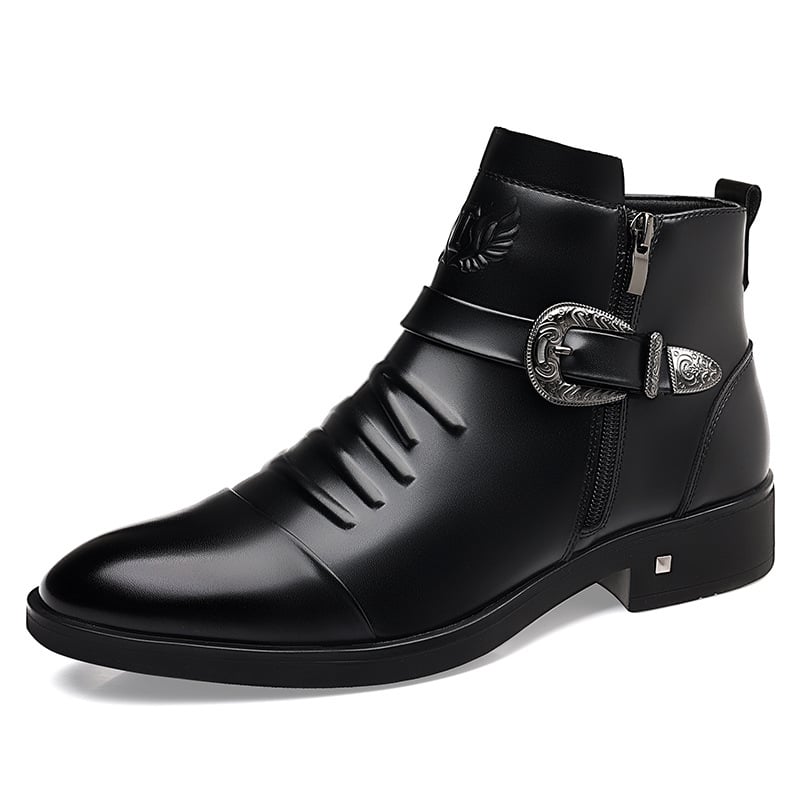 Férfi bőr Chelsea csizma, középmagas szár, kerek orrú, vízálló, gumírozott talp