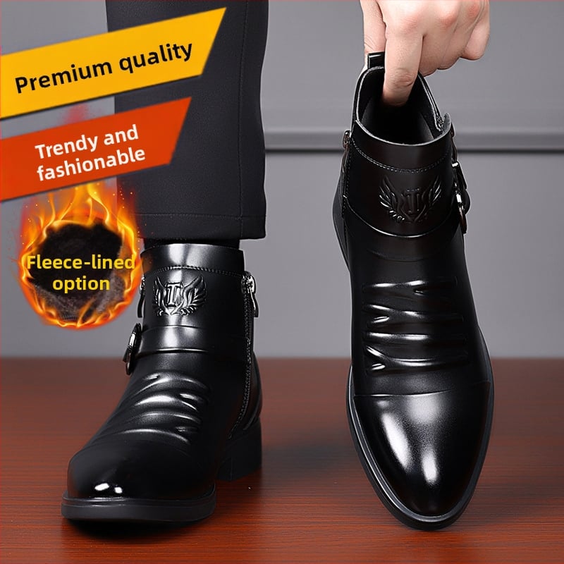 Férfi bőr Chelsea csizma, középmagas szár, kerek orrú, vízálló, gumírozott talp