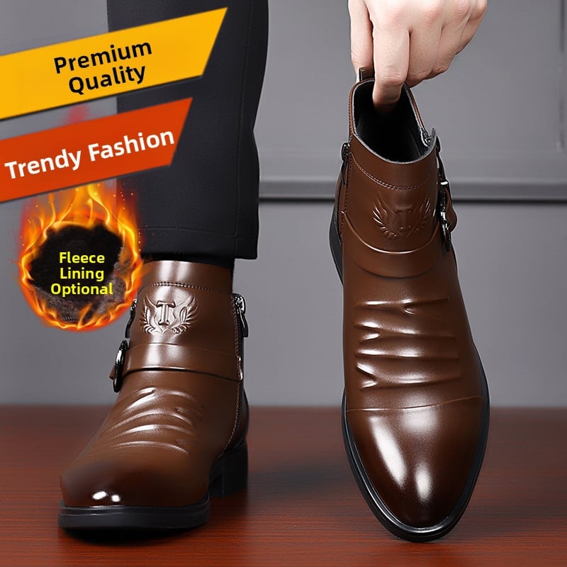 Férfi bőr Chelsea csizma, középmagas szár, kerek orrú, vízálló, gumírozott talp