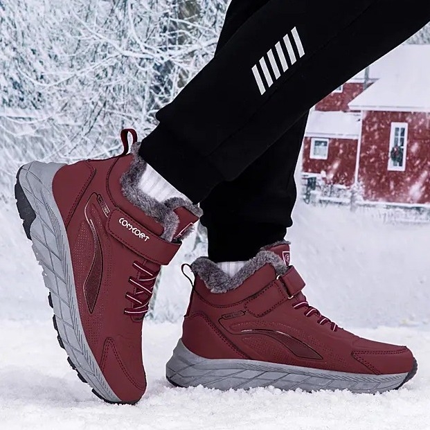 Ghete de iarnă pentru femei, partea superioară din PU, talpă din cauciuc, căptușeală din pluș artificial, închidere Velcro, înălțime medie a cizmei