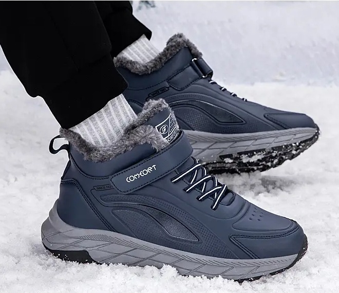 Ghete de iarnă pentru femei, partea superioară din PU, talpă din cauciuc, căptușeală din pluș artificial, închidere Velcro, înălțime medie a cizmei