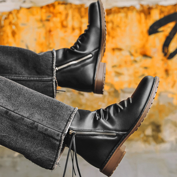 Ανδρικά μποτάκια Martin με πλαϊνό φερμουάρ, PU επάνω, σόλα από καουτσούκ, στρογγυλή μύτη, ύψος τακουνιού 3-5 cm