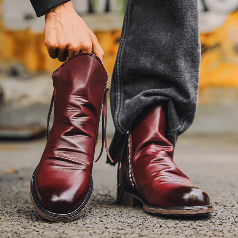 Ανδρικά μποτάκια Martin με πλαϊνό φερμουάρ, PU επάνω, σόλα από καουτσούκ, στρογγυλή μύτη, ύψος τακουνιού 3-5 cm