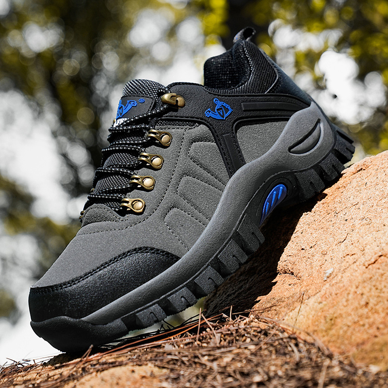 Унисекс планински обувки, горна част от велур, мрежеста подплата, антиплъзгаща гумена подметка, нисък горен дизайн, гумена средна подметка
