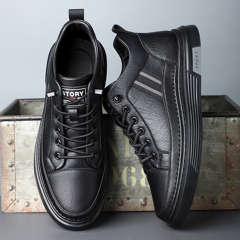 Ανδρικά casual sneakers: στρογγυλή μύτη, επάνω από δύο στρώσεις βοδινό δέρμα, χαμηλό τακούνι 1–3 cm, ελαστικό κλείσιμο, καουτσούκ σόλα