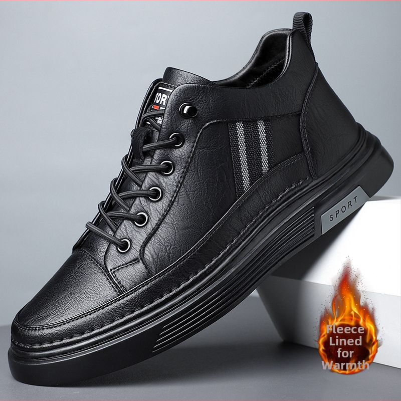 Ανδρικά casual sneakers: στρογγυλή μύτη, επάνω από δύο στρώσεις βοδινό δέρμα, χαμηλό τακούνι 1–3 cm, ελαστικό κλείσιμο, καουτσούκ σόλα