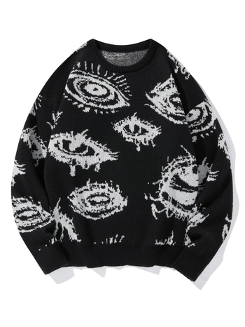 Vyrinis megztinis su akių rašto jacquardu, laisvas siluetas, apvali kakla, storas audinys, 50% viskozė