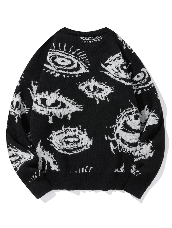 Vyrinis megztinis su akių rašto jacquardu, laisvas siluetas, apvali kakla, storas audinys, 50% viskozė