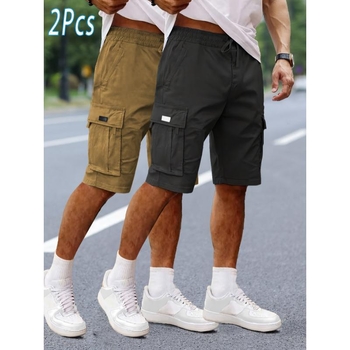 Ανδρικά cargo shorts, κορεατικού στυλ, ίσια γραμμή, μεσαία ελαστικότητα