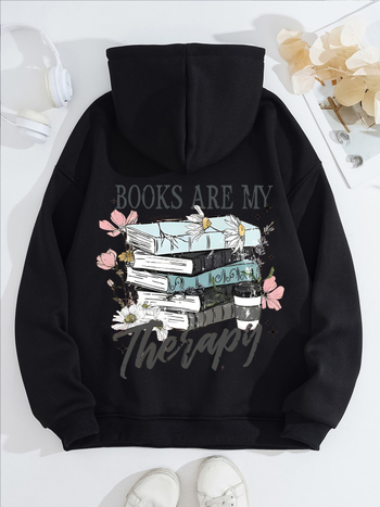 Moteriški džemperiai su gobtuvu iš fleece - gėlių raštas, storesnis poliesteris, vidutinio ilgio, laisvas kirpimas