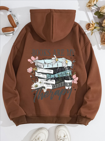 Moteriški džemperiai su gobtuvu iš fleece - gėlių raštas, storesnis poliesteris, vidutinio ilgio, laisvas kirpimas