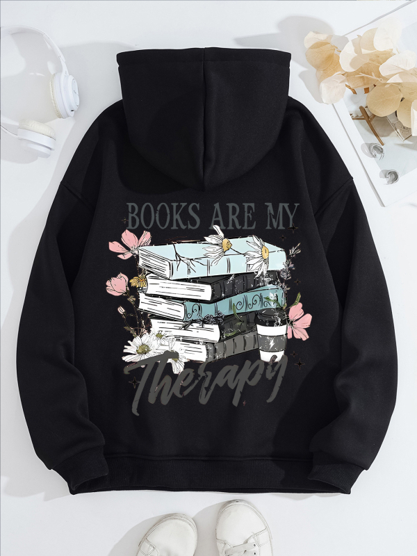 Moteriški džemperiai su gobtuvu iš fleece - gėlių raštas, storesnis poliesteris, vidutinio ilgio, laisvas kirpimas