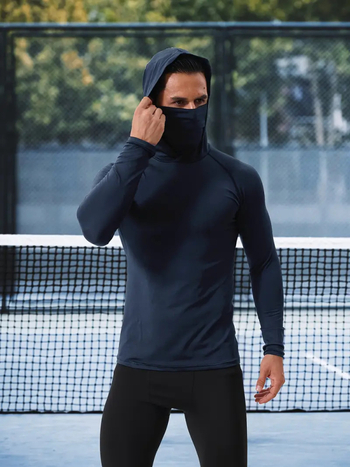 Ανδρικό Top με κουκούλα και μακρύ μανίκι για τρέξιμο - αναπνεύσιμο, γρήγορο στέγνωμα, συμπίεση, Milk Silk πολυεστέρας 90%