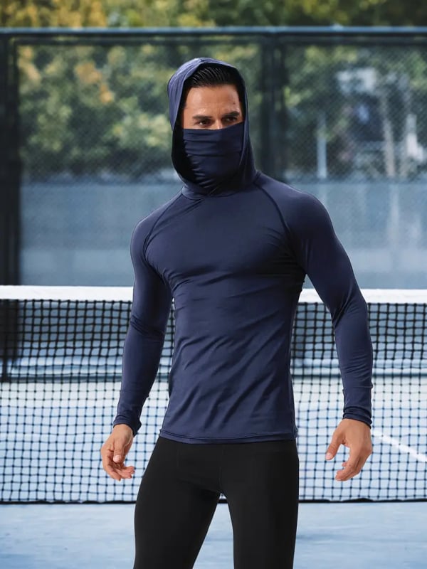 Férfi kapucnis, hosszú ujjú futófelső - lélegző, gyorsan száradó, kompresszió, Milk Silk poliészter 90%