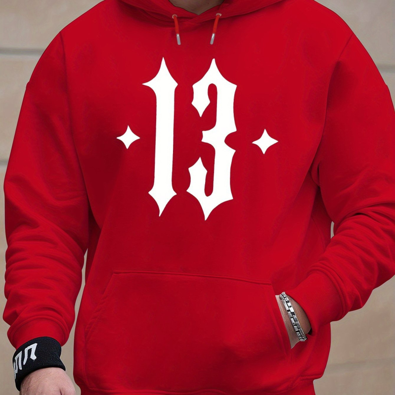 Puloveris su skaičiaus 13 atvaizdu - ilgos rankovės, apvali kaklo iškirptė, poliesteris