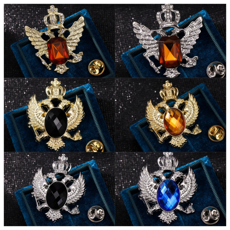 Broš s krunom i anđeoskim krilima, legura, elektroplatirana, unisex, memorijalna i dekorativna