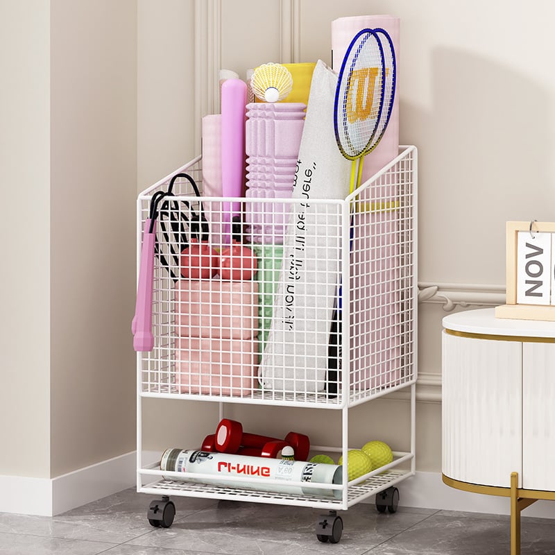 Jógamatrac tároló kosár kerékkel, fém kettős rétegű kivitel, nagy kapacitású edzőfelszereléshez