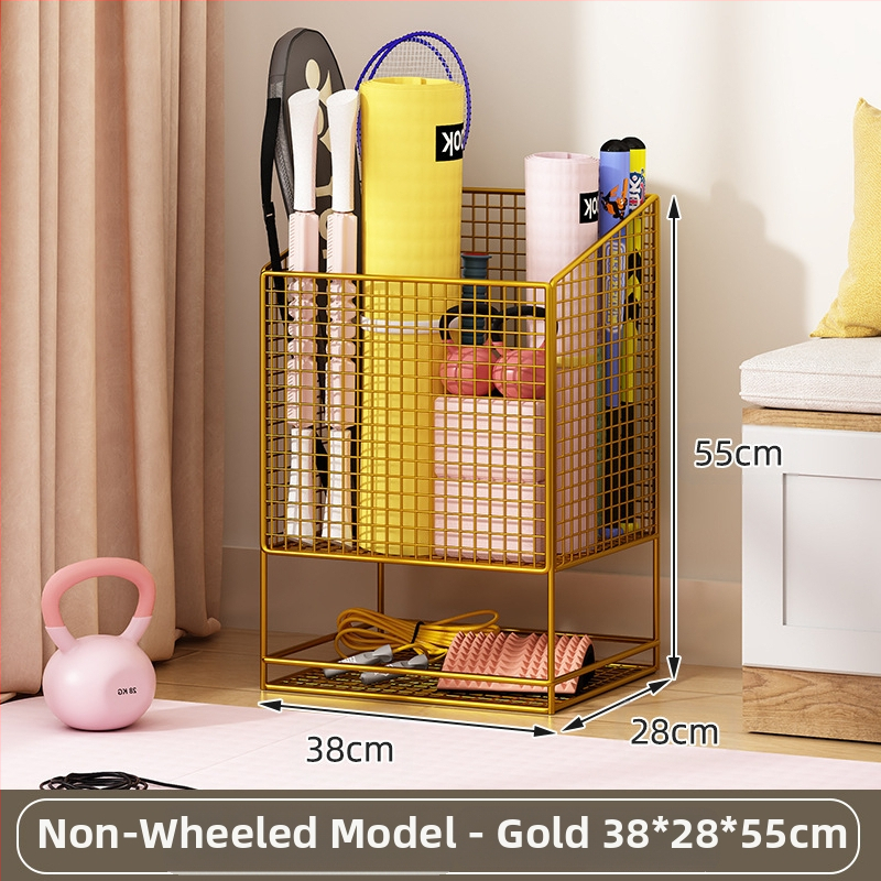 Jógamatrac tároló kosár kerékkel, fém kettős rétegű kivitel, nagy kapacitású edzőfelszereléshez