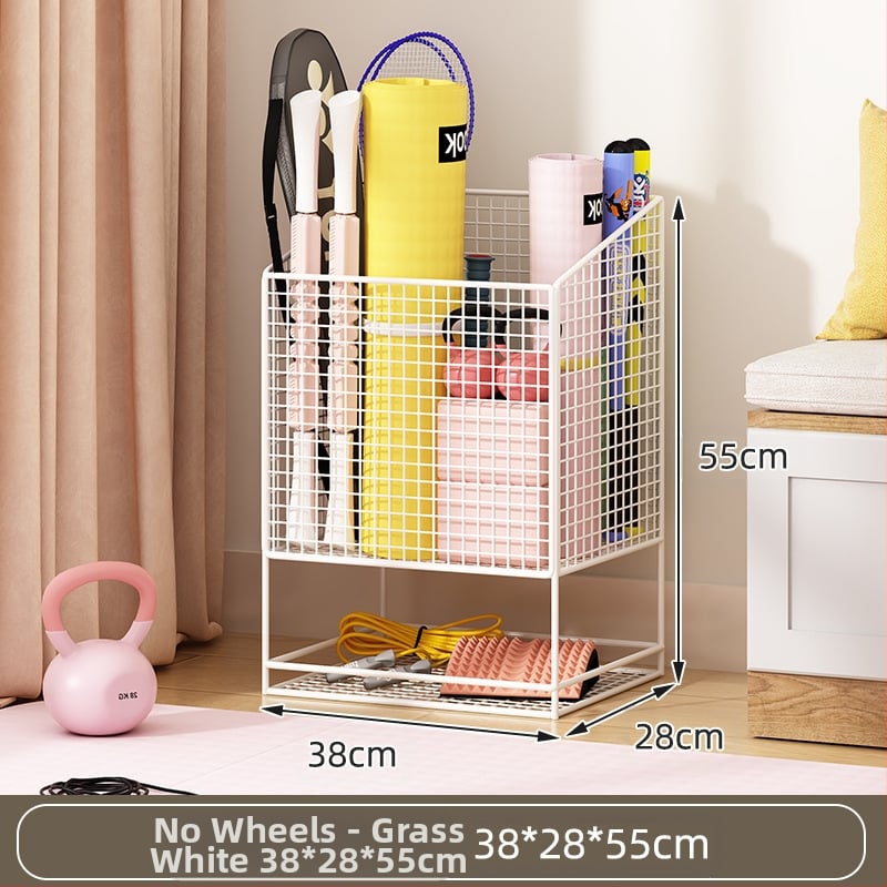 Jógamatrac tároló kosár kerékkel, fém kettős rétegű kivitel, nagy kapacitású edzőfelszereléshez