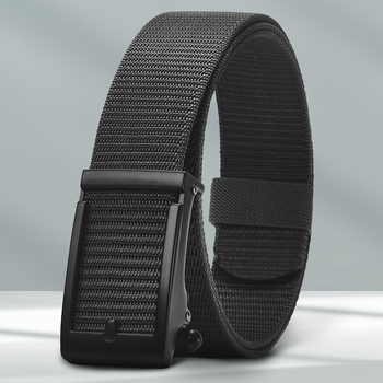 Vyrinis ratchet diržas iš megzto nailono, lydinio sagtis, plonas dizainas, plotis mažiau nei 2 cm, 2025 m. pavasario leidimas