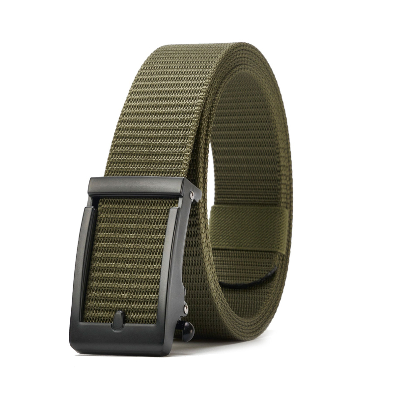 Vyrinis ratchet diržas iš megzto nailono, lydinio sagtis, plonas dizainas, plotis mažiau nei 2 cm, 2025 m. pavasario leidimas