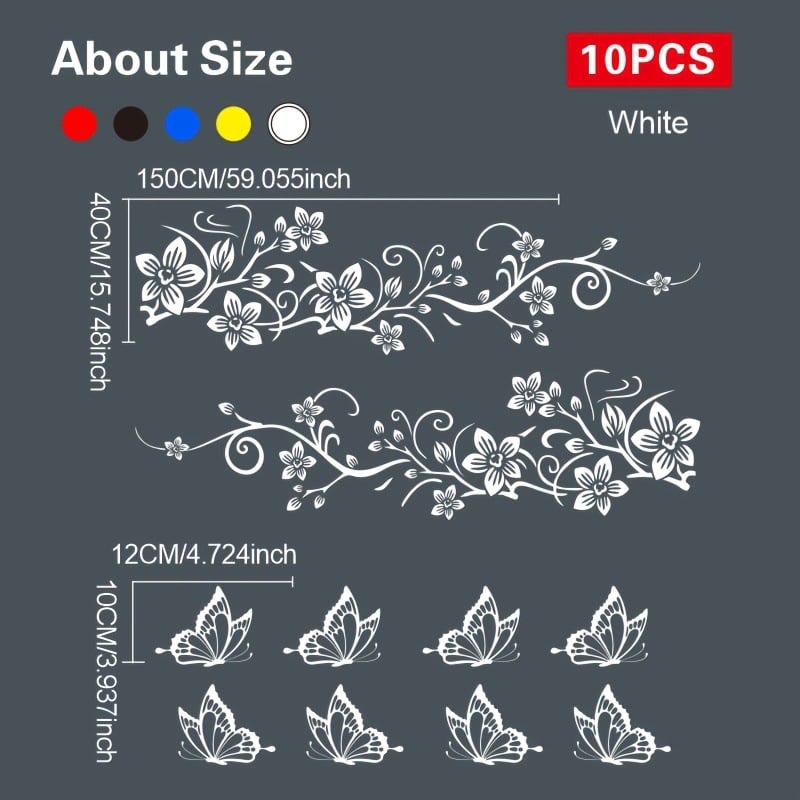 Virágmintás autó matricák készlet, öntapadós, szívócsővel történő rögzítés