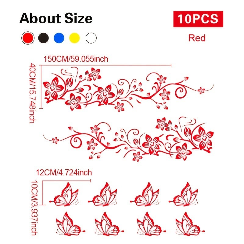 Virágmintás autó matricák készlet, öntapadós, szívócsővel történő rögzítés