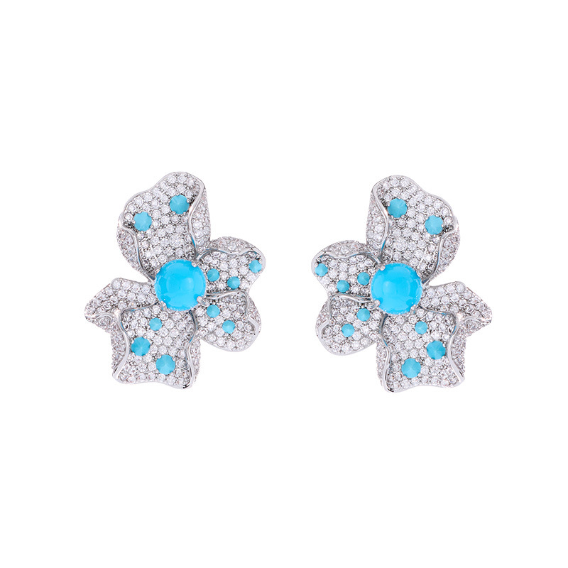 Σκουλαρίκια από χαλκό, μορφή λουλουδιού, ακίδες από 925 ασήμι, ηλεκτροπλατίωση – Liyu Jewelry