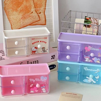 Θήκη οργάνωσης γραφείου με συρόμενο συρτάρι, διάφανη, Sanrio Melody μοτίβο, από PP πλαστικό, 18 L χωρητικότητα