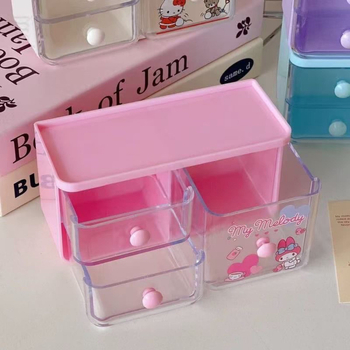 Θήκη οργάνωσης γραφείου με συρόμενο συρτάρι, διάφανη, Sanrio Melody μοτίβο, από PP πλαστικό, 18 L χωρητικότητα