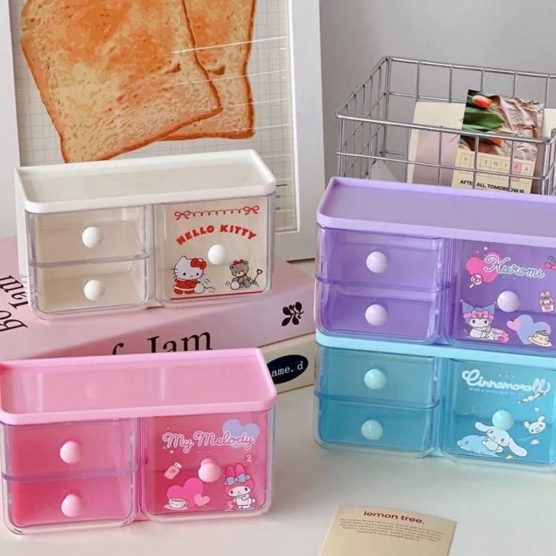 Θήκη οργάνωσης γραφείου με συρόμενο συρτάρι, διάφανη, Sanrio Melody μοτίβο, από PP πλαστικό, 18 L χωρητικότητα