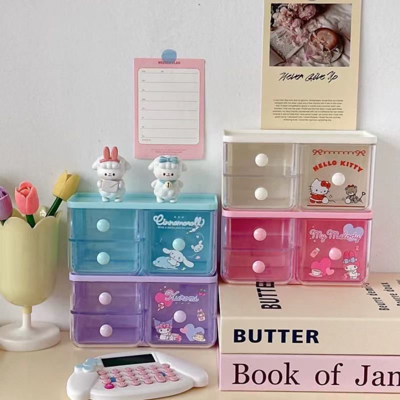 Θήκη οργάνωσης γραφείου με συρόμενο συρτάρι, διάφανη, Sanrio Melody μοτίβο, από PP πλαστικό, 18 L χωρητικότητα