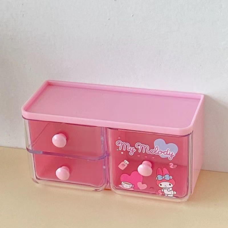 Θήκη οργάνωσης γραφείου με συρόμενο συρτάρι, διάφανη, Sanrio Melody μοτίβο, από PP πλαστικό, 18 L χωρητικότητα