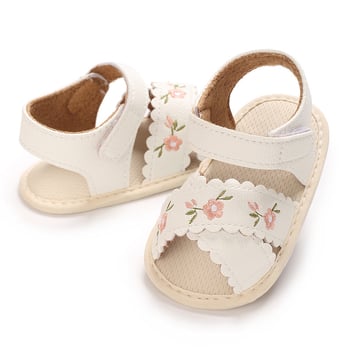 Detské sandále s výšivkou, PU horný materiál, textilná podrážka, stielka a vnútro z textilu, zapínanie na suchý zips, otvorený prst, pre 6–12 mesiacov, jar 2025 vydanie