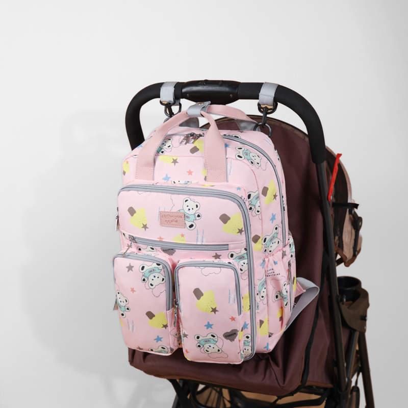 Mammas un bērna mugursoma ar lielu ietilpību, daudz kabatu, Oxford audums, loku plecu siksnas, izolēti nodalījumi