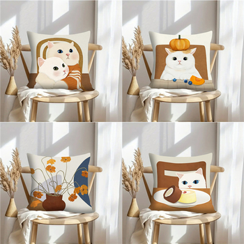 Spilvena pārklājs no ārkārtīgi mīksta īsa velūra, kaķu animācijas motīvs, sērija JWBZT499, dzīvojamai istabai, logotipa drukāšana pieejama