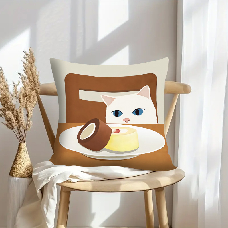 Spilvena pārklājs no ārkārtīgi mīksta īsa velūra, kaķu animācijas motīvs, sērija JWBZT499, dzīvojamai istabai, logotipa drukāšana pieejama