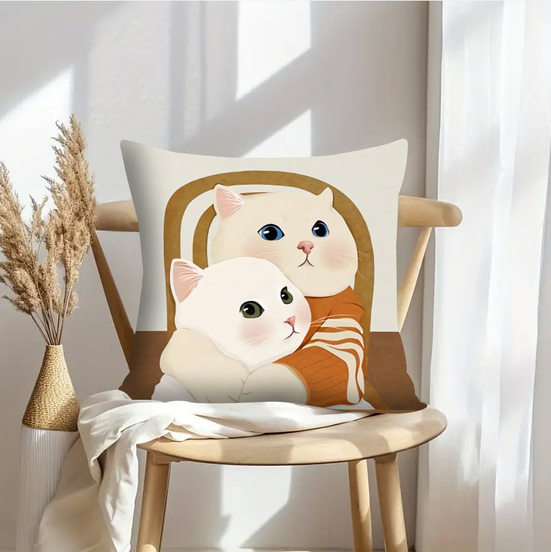 Spilvena pārklājs no ārkārtīgi mīksta īsa velūra, kaķu animācijas motīvs, sērija JWBZT499, dzīvojamai istabai, logotipa drukāšana pieejama