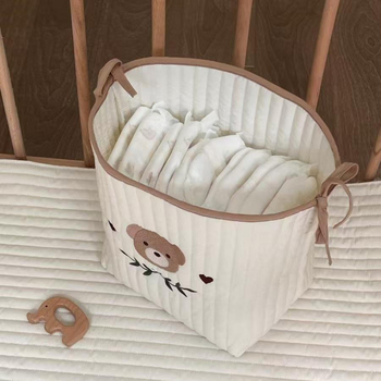 Κρεμαστή τσάντα για βρεφικό κρεβάτι με μοτίβο αρκουδάκι, βαμβάκι, πολυλειτουργική αποθήκευση για πάνες, μαντηλάκια, μπουκάλι και παιχνίδια, κορεατικό στυλ