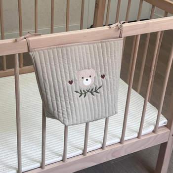 Κρεμαστή τσάντα για βρεφικό κρεβάτι με μοτίβο αρκουδάκι, βαμβάκι, πολυλειτουργική αποθήκευση για πάνες, μαντηλάκια, μπουκάλι και παιχνίδια, κορεατικό στυλ