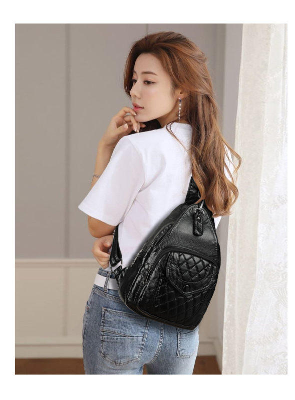 PU odos crossbody krepšys, lytiškai neutraliu stiliumi, Luo dai shi prekės ženklas, užtrauktuko uždarymas, išorinė rankinė su gaubtu, 2025 m. pavasaris