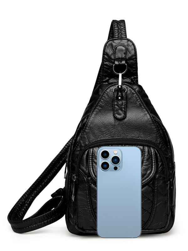 PU odos crossbody krepšys, lytiškai neutraliu stiliumi, Luo dai shi prekės ženklas, užtrauktuko uždarymas, išorinė rankinė su gaubtu, 2025 m. pavasaris