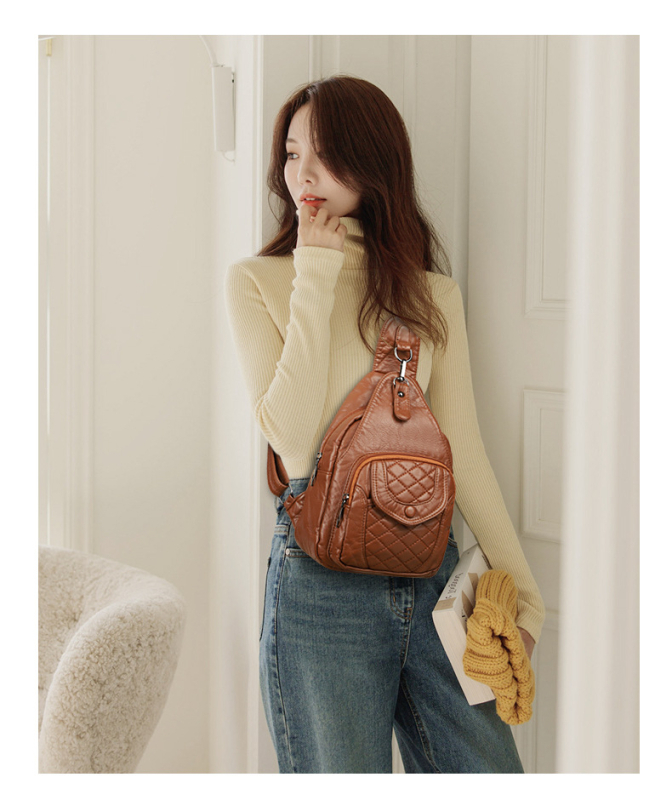 PU odos crossbody krepšys, lytiškai neutraliu stiliumi, Luo dai shi prekės ženklas, užtrauktuko uždarymas, išorinė rankinė su gaubtu, 2025 m. pavasaris