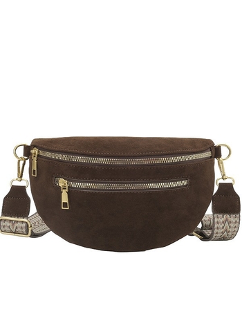 Crossbody τσάντα από σουέτ με φερμουάρ, θήκη για κινητό, επένδυση πολυεστέρα