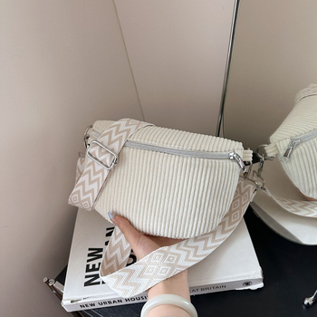 Corduroy τσάντα στήθους με θήκη τηλεφώνου και θήκη για κάμερα, φερμουάρ, επένδυση πολυεστέρα, φθινοπωρινή 2025