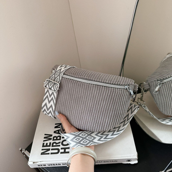 Corduroy τσάντα στήθους με θήκη τηλεφώνου και θήκη για κάμερα, φερμουάρ, επένδυση πολυεστέρα, φθινοπωρινή 2025